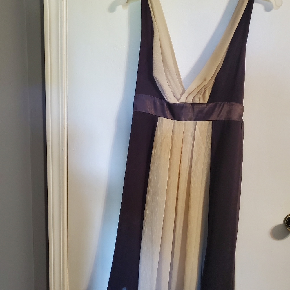 sleeveless cocktail dress. brown and tan